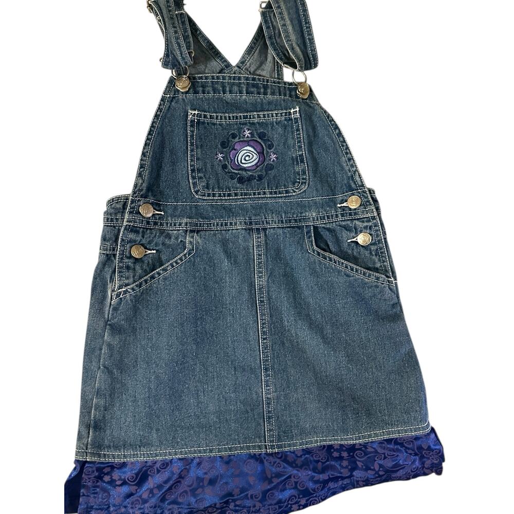 Barbie Girls Denim Jumper Dress Size 5/6X Purple Embroidered Y2K